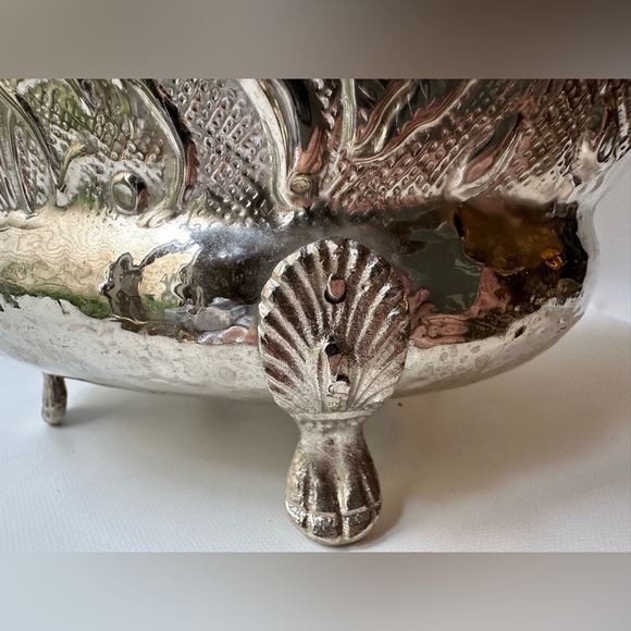 Silver Ornately Embossed Vintage Hammered Footed Planter, Bowl, Ice Bucket - Picture 3 of 7
